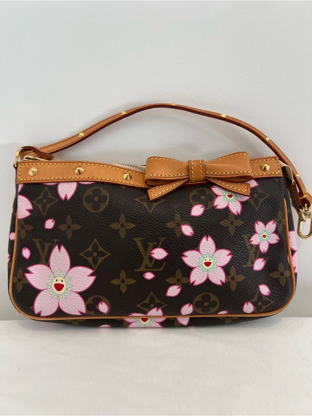 Louis Vuitton Cherry Blossom Canvas Bow-Accent Shoulder Bag in Pink